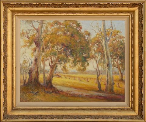 Framed painting of Australian farm land by Rik Davidson