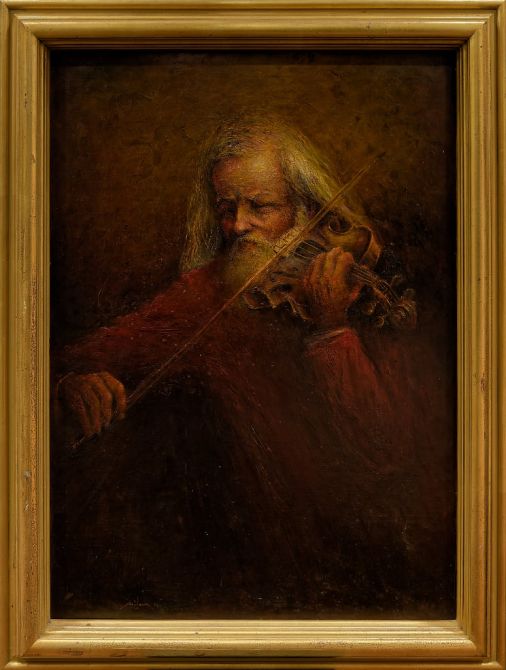 Framed painting of a violin fiddler by Rik Davidson